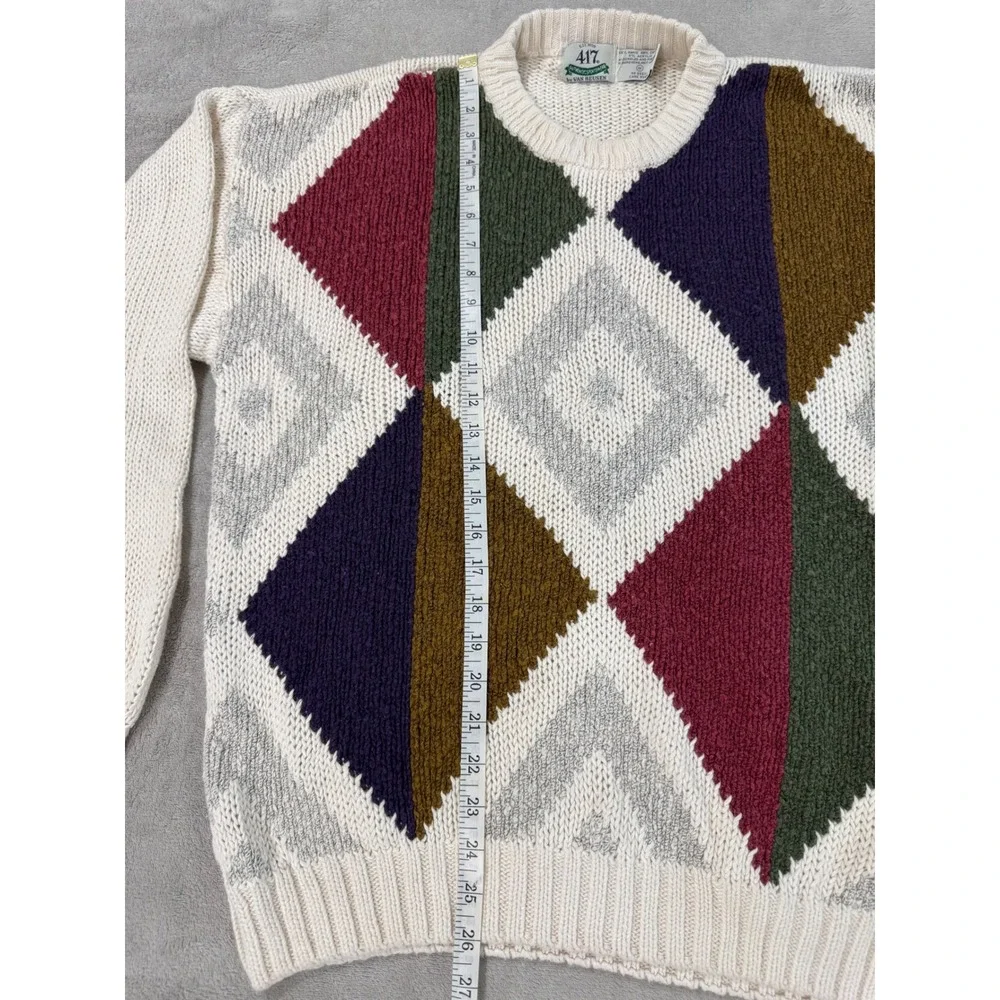 Vintage 417 Van Heusen Mens Medium Ramie Cotton Geometric Diamond Knit Sweater